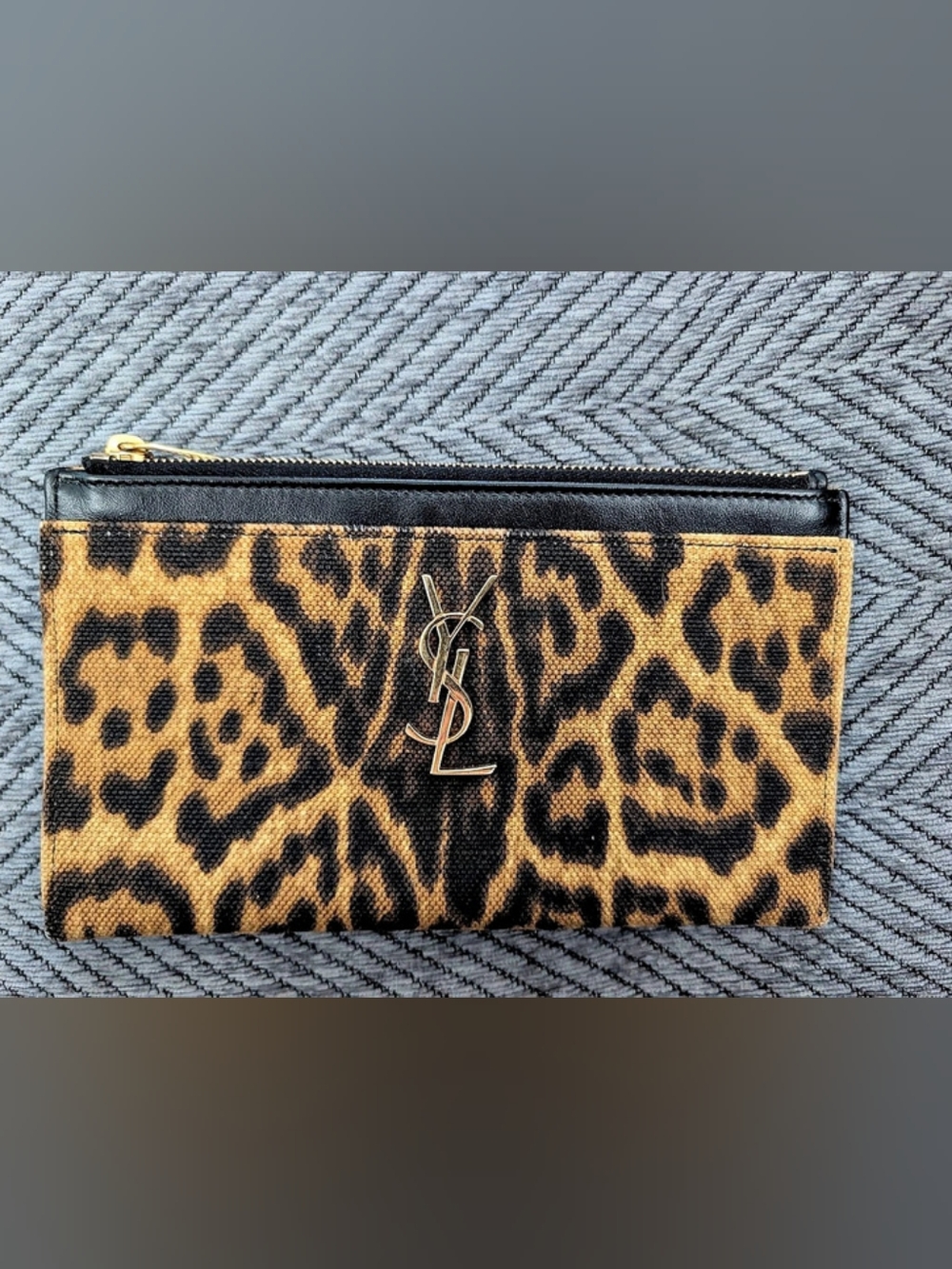 Saint Laurent Leopard Print Clutch in Brown & Black